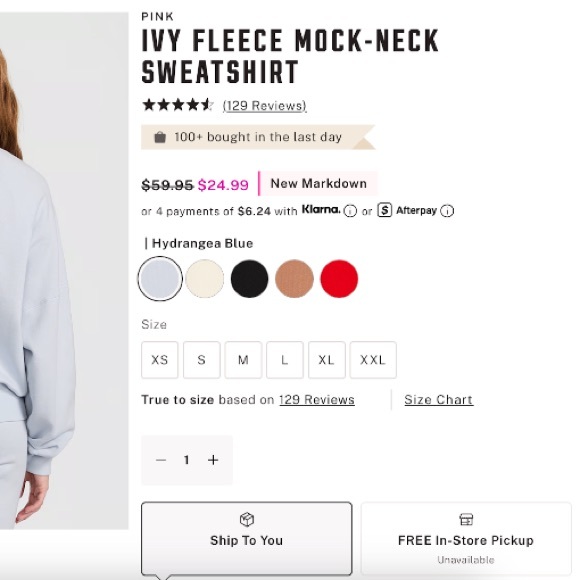 PINK Victoria's Secret Women’s IVY Blue FLEECE MOCK-NECK SWEATSHIRT - Picture 11 of 12